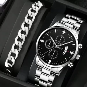 Relógio Masculino de Luxo: Aço Inoxidável, Calendário e Estilo Sofisticado!