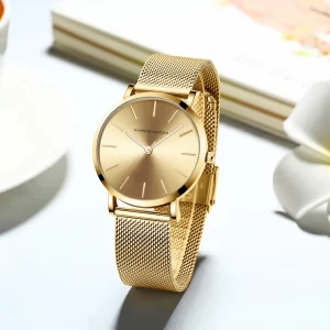 Luxo em Ouro Rosa: Relógio Feminino com Banda de Aço Inoxidável e Quartzo Japonês!